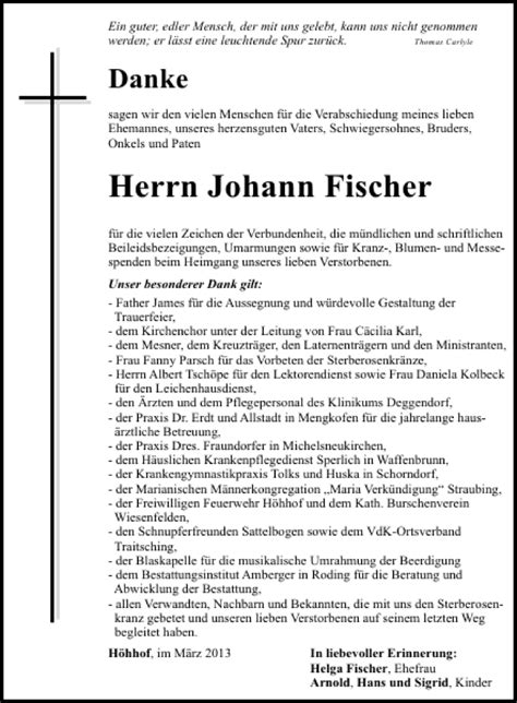 Traueranzeigen Von H Hhof Johann Fischer Mittelbayerische Trauer