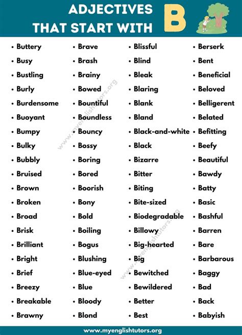 Adjectives That Start With B List Of 80useful Adjectives Starting