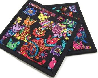 Quilted Potholders Fabric Hot Pads Colorful Brights On Etsy