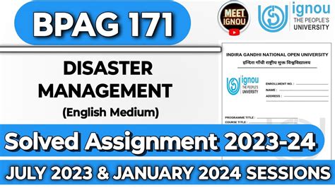 BPAG 171 Solved Assignment 2023 24 Disaster Management Bpag171