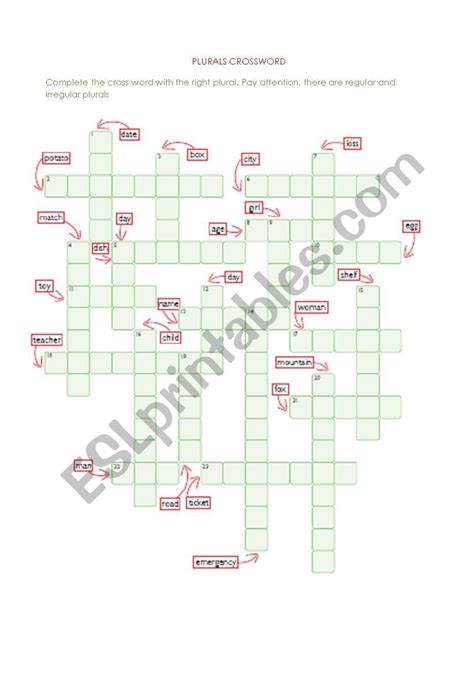 Plurals Crossword Esl Worksheet By Carutina