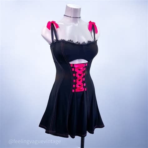 Y K Vintage Pink Ribbon Corset Lacing Babydoll Lingerie Mini Dress M Etsy