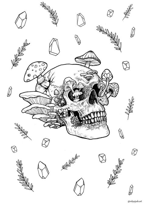 Printable Halloween Coloring Page Skull Mushrooms Halloween Art