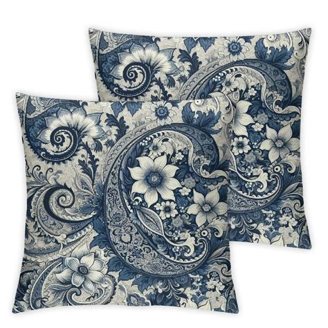 Ulloord White Blue Luxury Paisley Pattern Throw Pillow Covers Retro