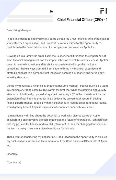 14 Chief Financial Officer Cfo 1 Cover Letter Examples Plus