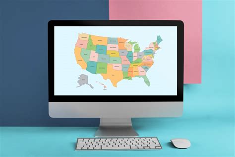 Digital USA Map Full Color With States Printable Poster Large Size and ...