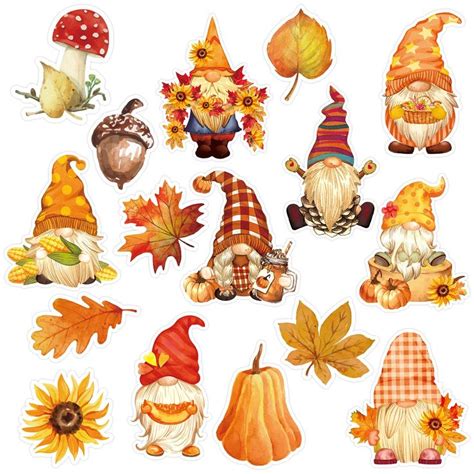 Whaline 16Pcs Fall Gnome Refrigerator Magnets Autumn Fridge Magnets