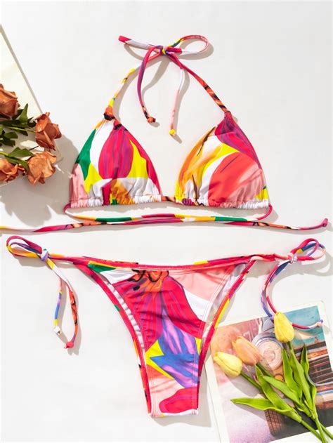 Costume Da Bagno Bikini Con Nodo E Stampa Piante