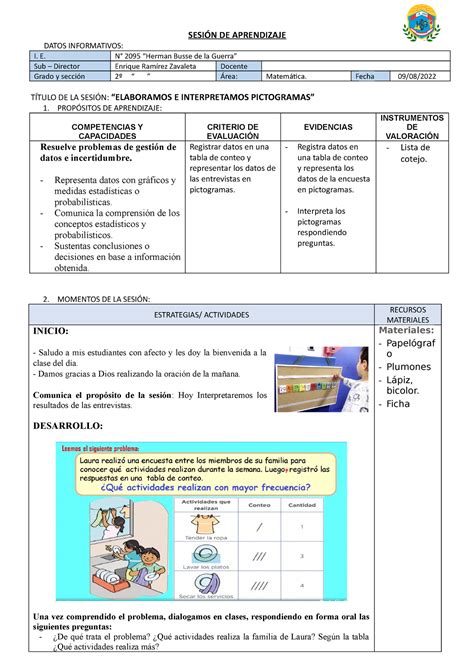 Sesion Pictogramas Sesi N De Aprendizaje Datos Informativos I