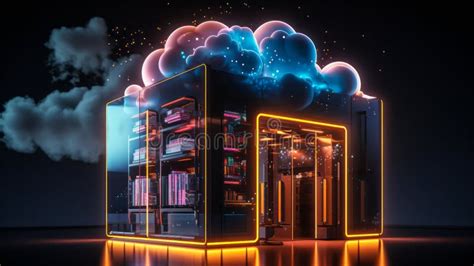 Conceptual Visualization Of Cloud Computing With Neon Cloud Design And