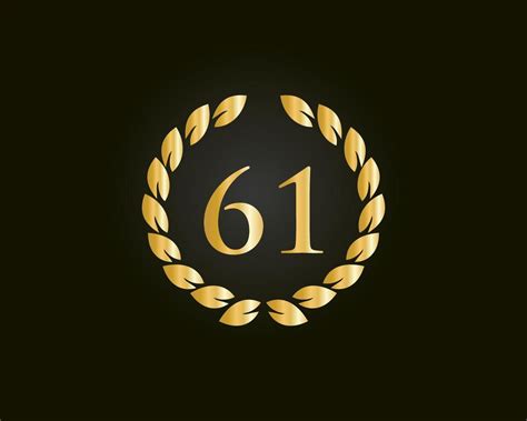61 Years Anniversary Logo With Golden Ring Isolated On Black Background ...