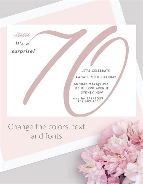 70th Birthday Invitation Template Editable Minimal 70th Birthday