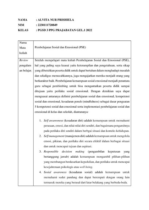 Jurnal Refleksi Pembelajaran Sosial Emosional Jurnal Refleksi Seminar