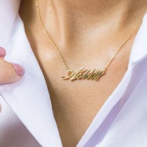 Ashley Name Necklace, 14k Solid Gold Nameplate Necklace, Personalized ...