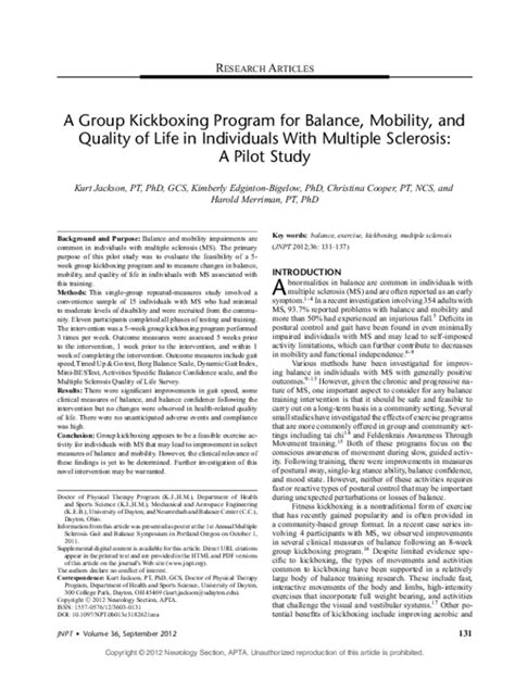 (PDF) A Group Kickboxing Program for Balance, Mobility, and Quality of ...