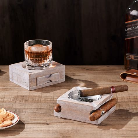 Cigar Ashtray With Whiskey Coaster Storage Drawer Set Ashtray Planet