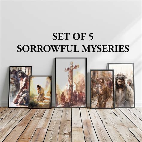 Rosary Art Set Of 5 Sorrowful Mysteries Digital Downloads Rosary Meditations Catholic