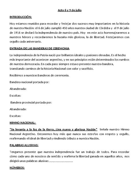 Acto 6 Y 9 De Julio Glosas 2023 Acto 6 Y 9 De Julio IntroducciÓn Hoy Estamos Reunidos Para