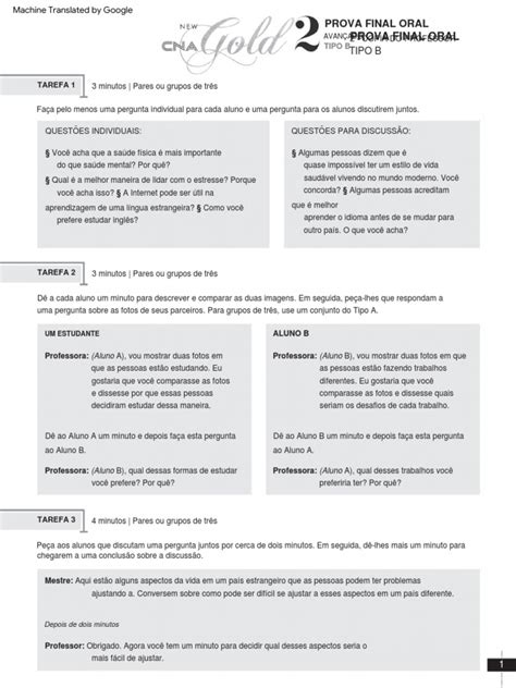 Prova Cna Gold 2 Final Test - Prova Oral Final Tipo B - CNA Gold 2 | PDF | Cognição | Ciência cognitiva