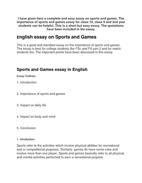 Solution Essay On Sports And Games Class Th Class Th And Nd Year