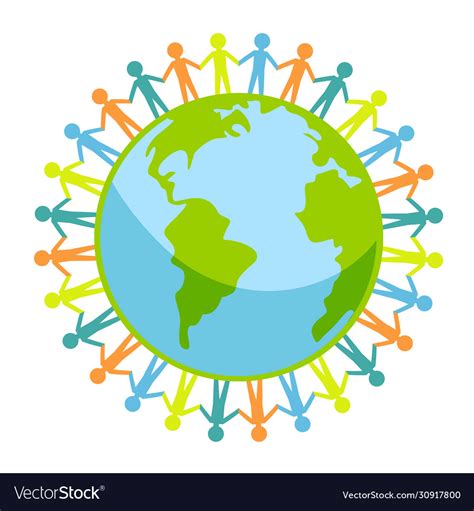 Group People Around Globe Isolated Royalty Free Vector Image