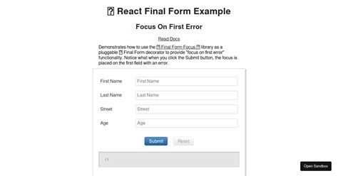 React Final Form Focus On First Error Codesandbox