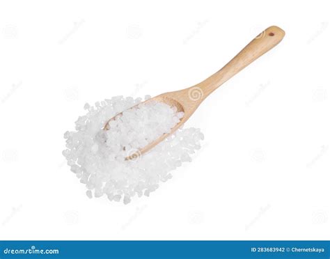 Wooden Spoon With Sea Salt Isolated On White Stock Photo Image Of