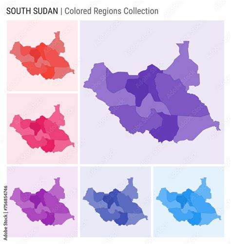 South Sudan Map Collection Country Shape With Colored Regions Deep