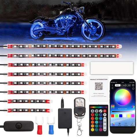 8 Pcs Motorcycle Led Light Kits App Control Multicolor Waterproof Motorcycle Led