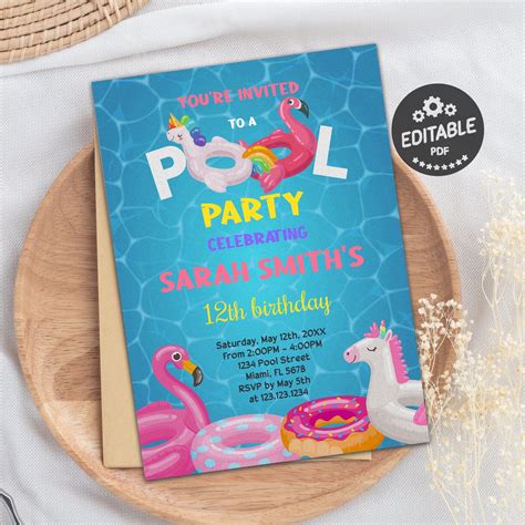 Pool Party Birthday Invitations Pool Birthday Party 12th Birthday