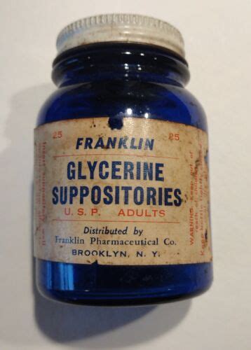 Vintage Glycerine Suppositories Bottle Franklin Pharmaceutical Co