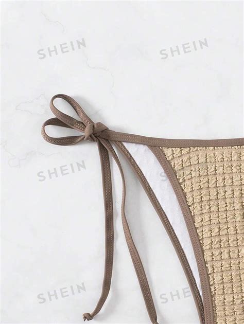 Shein Swim Fondo De Bikini Para Mujeres Con Textura Y Borde En Contraste Para Verano Playa Y