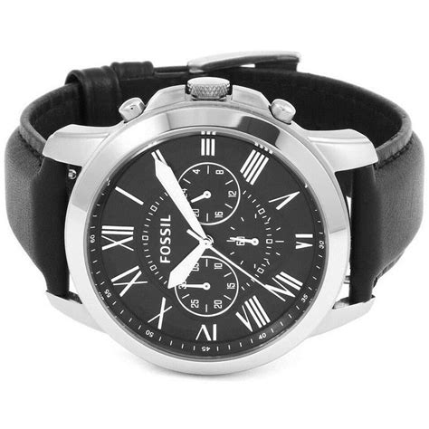 Fossil Grant Chronograph Black Dial Black Leather Strap Watch For Men