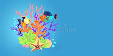 Coral Reef Fish Shells And Crab D Vector Cartoon Illustration Stock