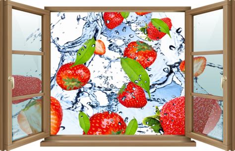 Wand Tattoo Wand Bild Fenster Erdbeeren Frucht Obst Wasser Essen