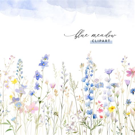 Meadow Clipart, Wild Flower Clipart Meadow, Blue Wildflower Meadow