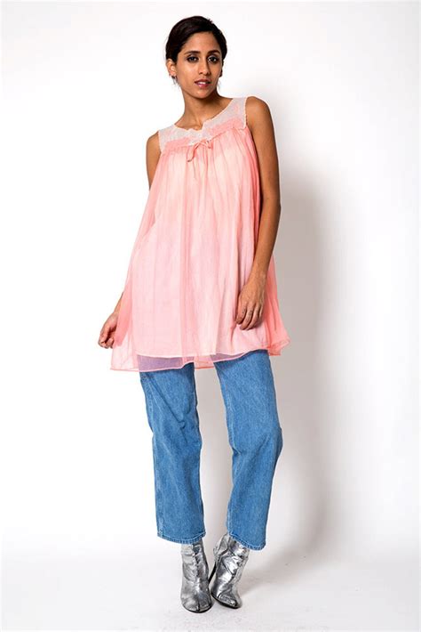 Pink Babydoll Scalloped Lace Lingerie Vintage Slip Dress Tunic Etsy