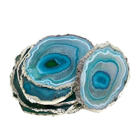 Wholesale Green Agate Slices Coaster With Silver Platting Hot Sale