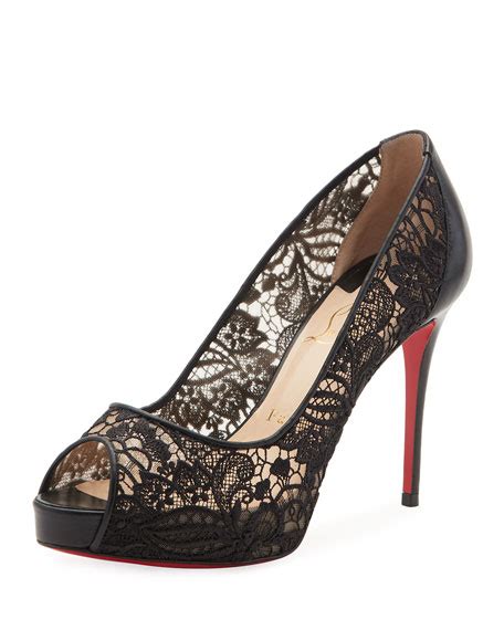 Christian Louboutin Very Lace Peep Toe Red Sole Pump Black