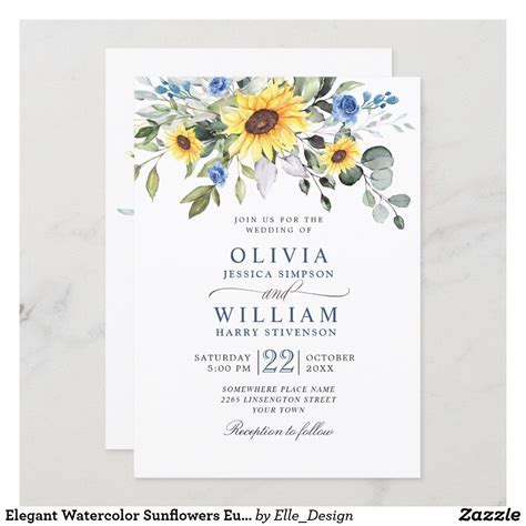 Elegant Watercolor Sunflowers Eucalyptus Wedding Invitation Zazzle Artofit