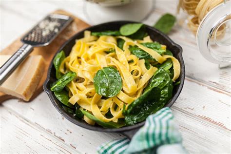 Spinach tagliatelle pasta stock photo. Image of dish - 115280906