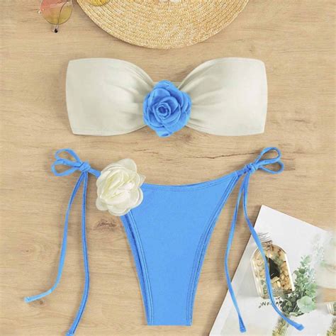 Babysbule Women S 2 Piece Rose Bikini Sets Swimsuit Womens Spaghetti