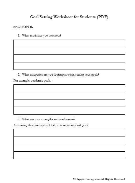 Goal Setting Worksheet Students