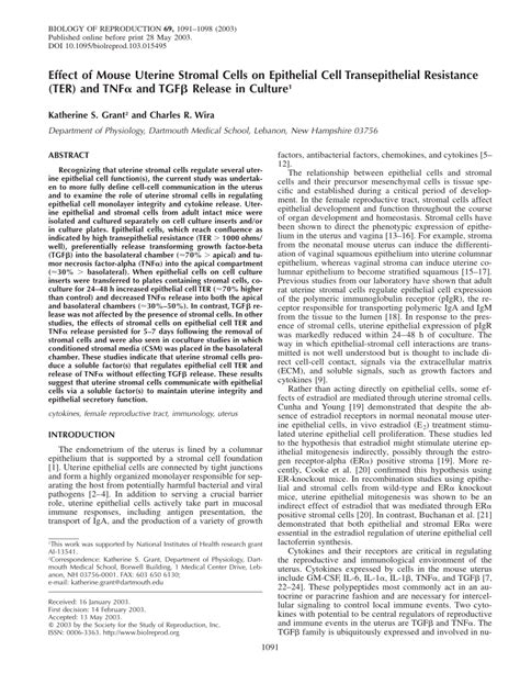 Pdf Effect Of Mouse Uterine Stromal Cells On Epithelial Cell