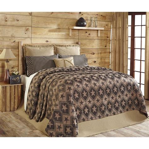 King Size Coverlet Black Tan Jefferson Star Chenille Country Primitive