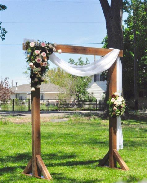 Outdoor Wedding Ceremony Arch Idea Wooden Arch With Greenery And White Fabric {r Outdoor