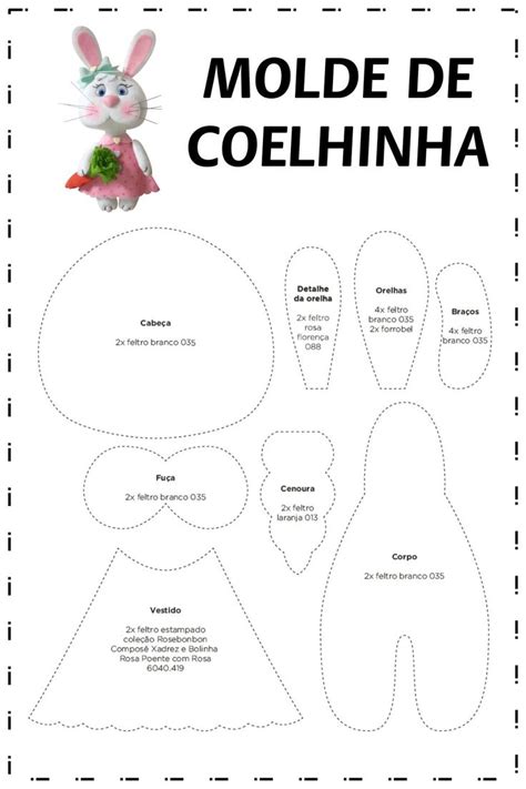 COELHINHA LINDA E CRIATIVA DE FELTRO MOLDES PARA IMPRIMIR Coelho De