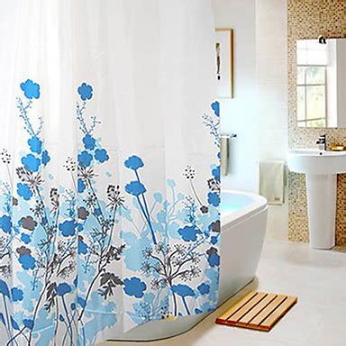 Rideau De Douche Style Moderne Fleur Bleue Imprimer Pais Tissu W