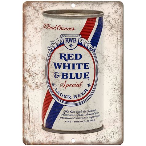 Vintage Beer Can Red White And Blue Lager 10 X 7 Reproduction Metal S