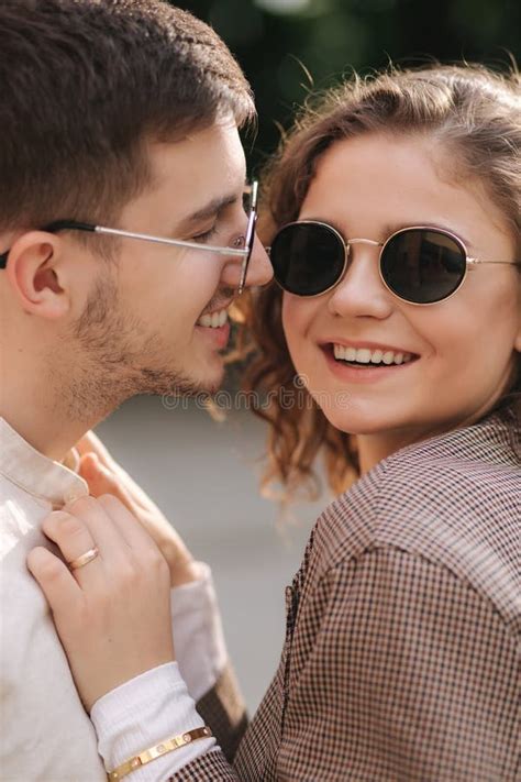 Close Up Portrait Of Two People Kissing Each Other Outdoors Beautiful